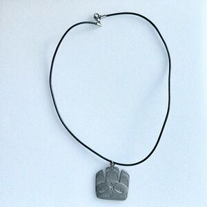 Pewter Pendant Native Canadian Design 1.5” Drop on Black Cord 18”